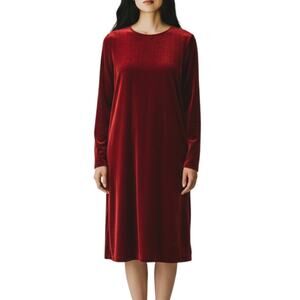 Eileen Fisher The System Ruby Red Silk Velvet Dress NWT Medium